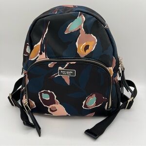 KATE SPADE Black Nylon Navy Floral Dawn Dusk Paper Rose Navy Medium Back Pack